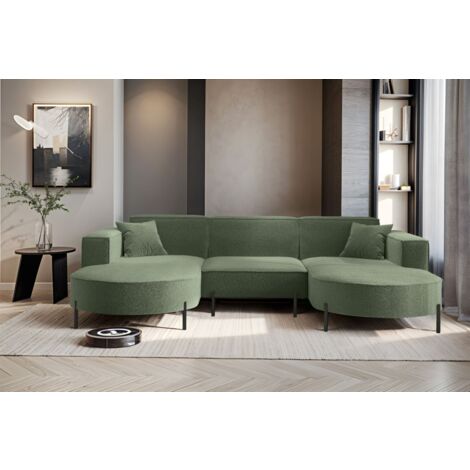 Wohnlandschaft U-Form Sofa VALENCIA in Stoff Quelle Grün