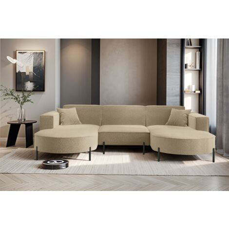 Wohnlandschaft U-Form Sofa VALENCIA in Stoff Quelle Hellbraun