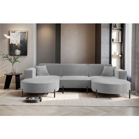 Wohnlandschaft U-Form Sofa VALENCIA in Stoff Quelle Hellgrau