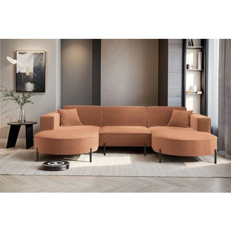 Wohnlandschaft U-Form Sofa VALENCIA in Stoff Quelle Ziegelbraun