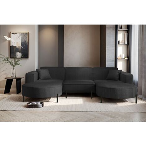 Wohnlandschaft U-Form Sofa VALENCIA in Stoff Scala Anthrazit