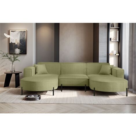 Wohnlandschaft U-Form Sofa VALENCIA in Stoff Scala Kiwi