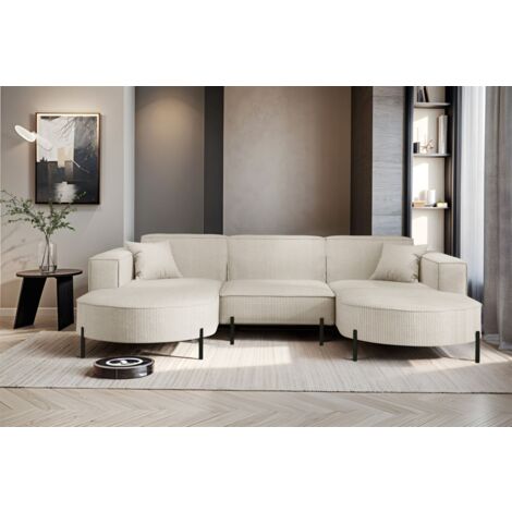 Wohnlandschaft U-Form Sofa VALENCIA in Stoff Scala Sand