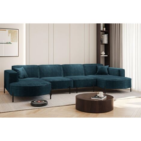 Wohnlandschaft U-Form Sofa VALENCIA XL in Stoff Noel Blau