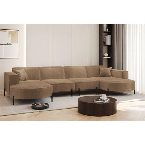 Wohnlandschaft U-Form Sofa VALENCIA XL in Stoff Noel Braun