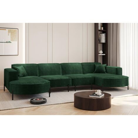 Wohnlandschaft U-Form Sofa VALENCIA XL in Stoff Noel Dunkelgrün