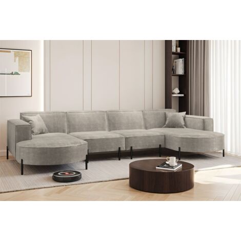 Wohnlandschaft U-Form Sofa VALENCIA XL in Stoff Noel Hellgrau