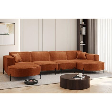 Wohnlandschaft U-Form Sofa VALENCIA XL in Stoff Noel Ziegelrot