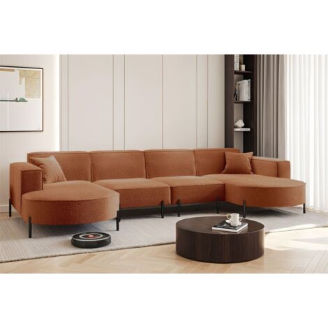 Wohnlandschaft U-Form Sofa VALENCIA XL in Stoff Quelle Ziegelbraun