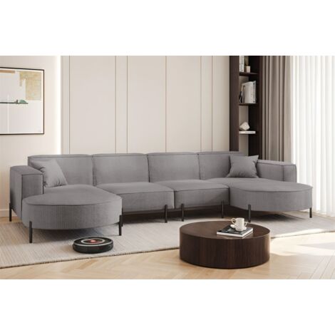 Wohnlandschaft U-Form Sofa VALENCIA XL in Stoff Scala Grau