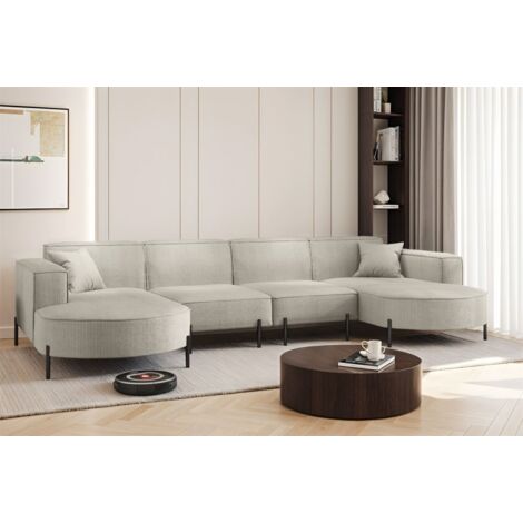 Wohnlandschaft U-Form Sofa VALENCIA XL in Stoff Scala Sand