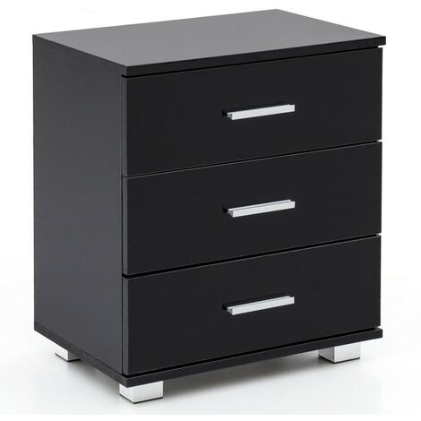 Wohnling Design Nachtkonsole WL5.867 Schwarz 45x54x34cm Holz Nachttisch Hochglanz Modernes Nachtkästchen mit Aufbewahrung