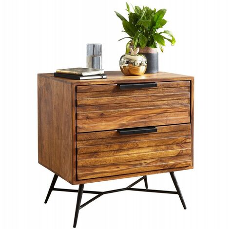 Wohnling Nachtkonsole NISHAN 60 x 60 x 40 cm Sheesham Beistelltisch Design Nachtkommode Boxspringbett Nachttisch mit Schu