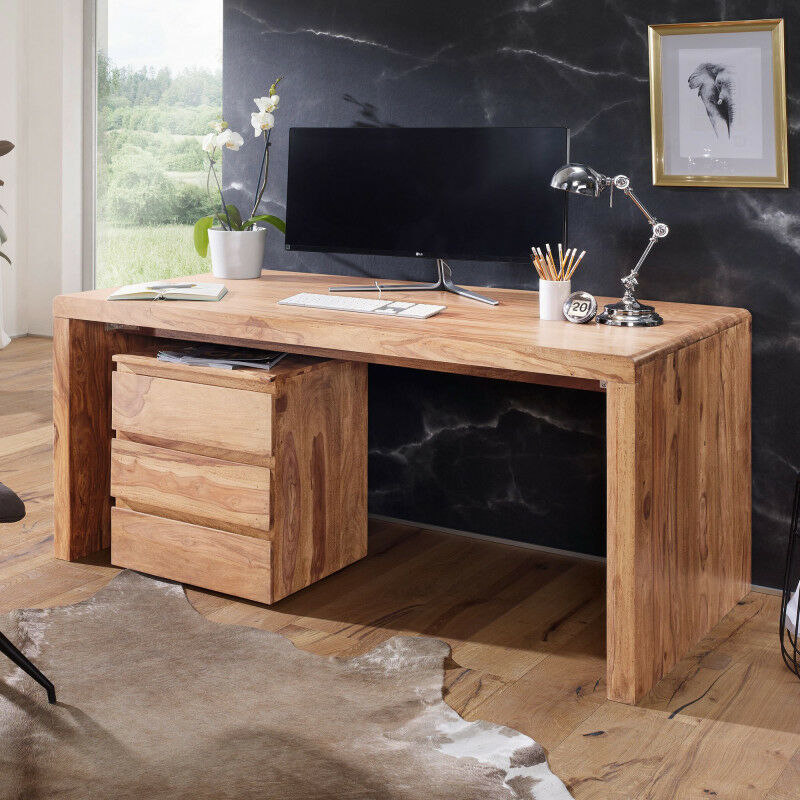 Schreibtisch BOHA Massiv-Holz Akazie Computertisch 140 cm - Wohnling