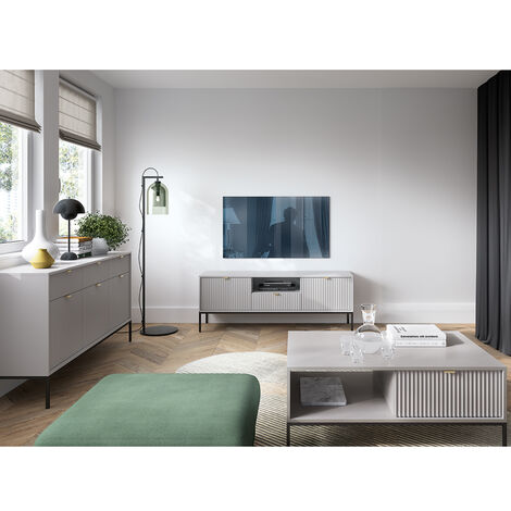 Wohnmöbel Set grau, Fußgestell schwarz, NEWCASTLE-160, 3-teilig inkl. Couchtisch