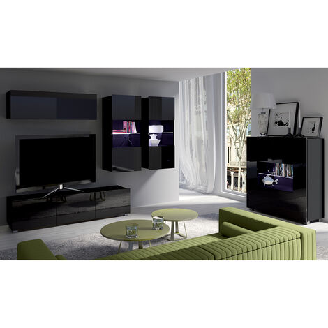 Wohnmöbel Set mit Highboard in schwarz Hochglanz CAIRNS-132