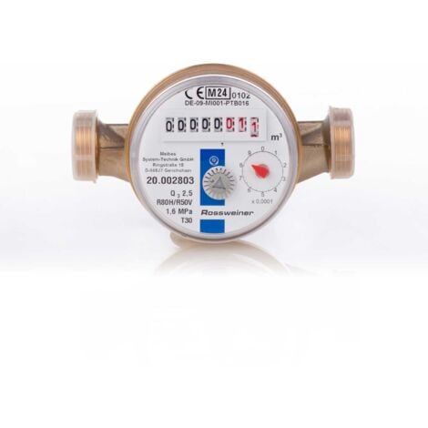 ROSSWEINER Wohnungs-Wasserzähler Aufputz für Kaltwasser Q3 2,5m³ Baulänge 110 mm
