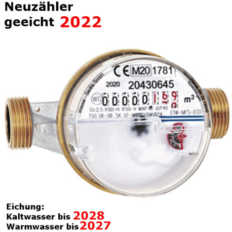 Wohnungswasserzähler Eco Qn 2,5 - 3/4 x 130 mm - kalt Eichung 2024