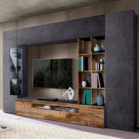 AHD AMAZING HOME DESIGN Wohnwand Ardesia Holz TV-Schrank Vitrine Hängeschrank Säule Egypt Oban