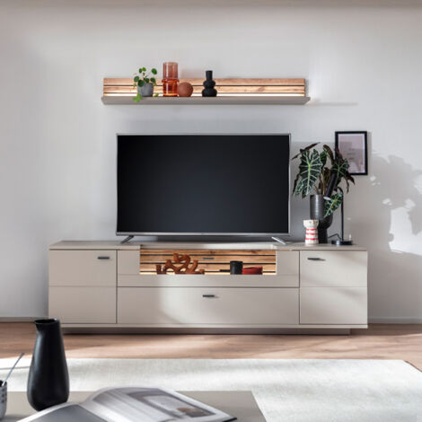 Wohnwand grau LIEZEN-05 modern in Eiche 2-teilig inkl. Beleuchtung