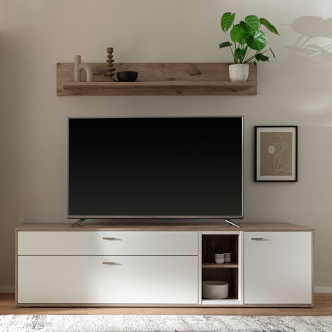 Wohnwand in Eiche und weiß modern, 2-teilig - SAGUNTO-05