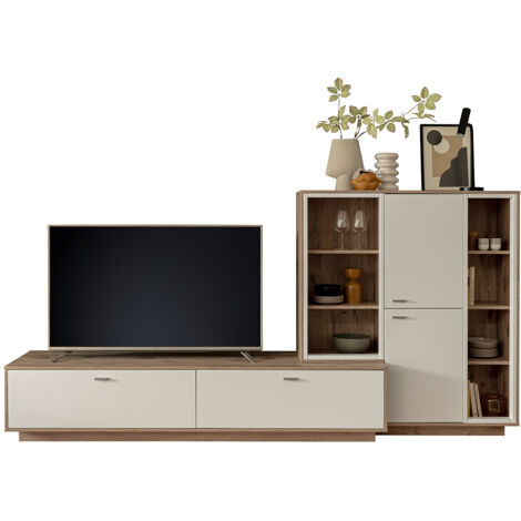 Wohnwand in Eiche und weiß modern, 2-teilig - SAGUNTO-05