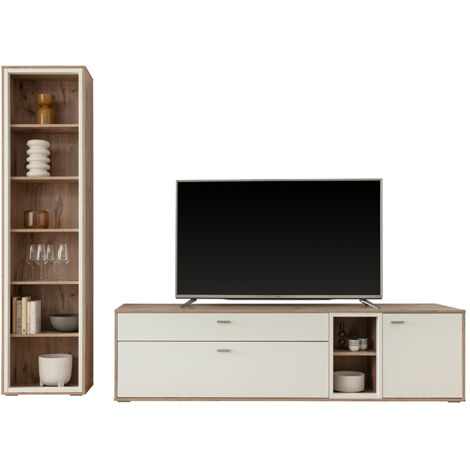 Wohnwand in Eiche und weiß modern, 2-teilig - SAGUNTO-05