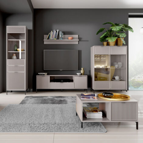 Wohnwand Kaschmir beige LAURO-161 modern mit Rillenoptik 5-teilig