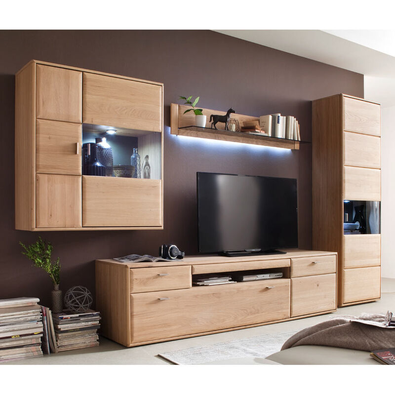Lomadox - Wohnwand Wohnzimmer Set TIJUANA-05 TV-Möbel aus massiver Eiche Bianco - B/H/T: 355/206/52cm