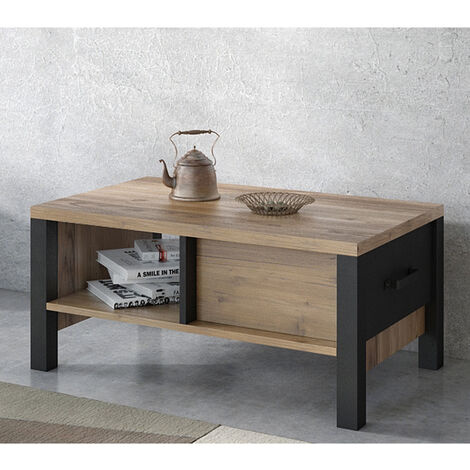 Wohnzimmer Couchtisch in Appenzeller Fichte Nb. mit schwarz super matt ORADEA-83, B/H/T ca. 90/42/56 cm