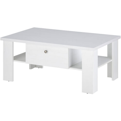 Wohnzimmer Couchtisch mit 107 cm Breite in Pinie weiß, Landhaus-Stil - RAPLA-61