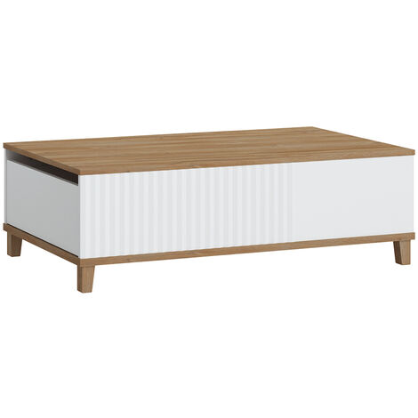 Wohnzimmer Couchtisch mit 2 Schubladen PLYMOUTH-129 in weiß mit Eiche Nb., B/H/T ca. 110/35,6/68 cm