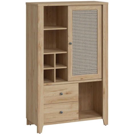 Wohnzimmer Highboard CREMONA-129 in Eiche Nb. mit Wiener Geflecht Nb., B/H/T: ca. 89/150/42 cm