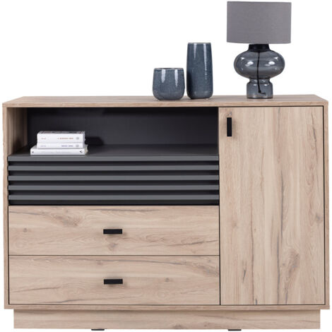 Wohnzimmer-Kommode 120 cm breit in Eiche Nb.  mit 1 Tür, 3 Schubladen ANTIGUA-133