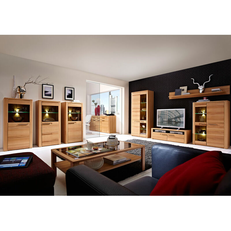 Lomadox - Wohnzimmer komplett Set inkl. Couchtisch, Vitrinen, Sideboard und Wohnwand DAWSON-36 mit LED Beleuchtung