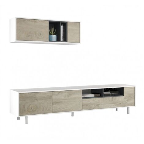 Wohnzimmer set 200 cm Mattweiß und Eiche Eiche hell/weiß
