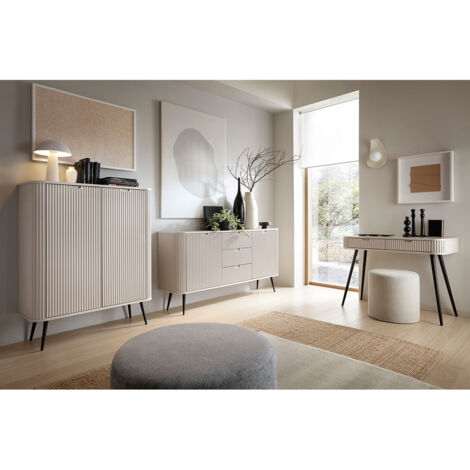 Wohnzimmer Set 3-teilig mit Rillen in Kaschmir, Metallfüße schwarz, ZARA-160