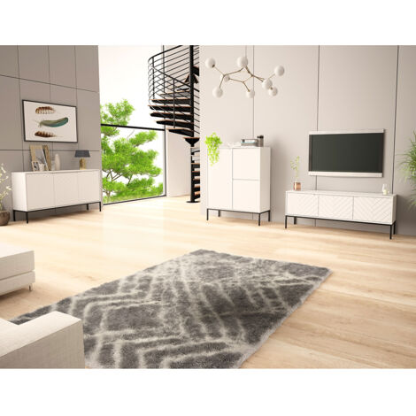 Wohnzimmer Set 3-teilig modern in weiß matt mit gefrästen Fronten ANGERA-140