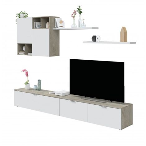Wohnzimmer set Geo 260 cm Mattweiß und Eiche Eiche und Weiß