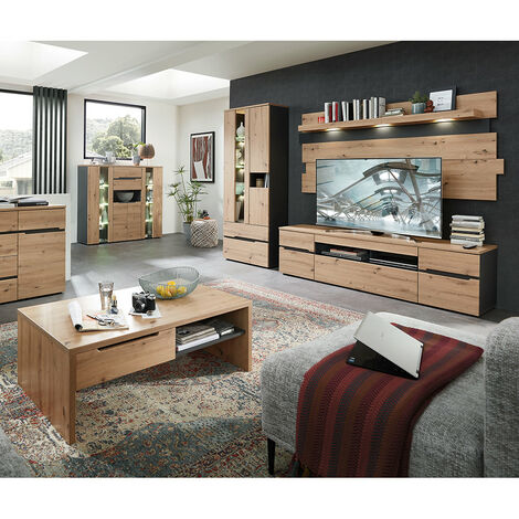 Wohnzimmer Set inkl. Couchtisch MANRESA-36 in Artisan Eiche Nb. mit Graphit
