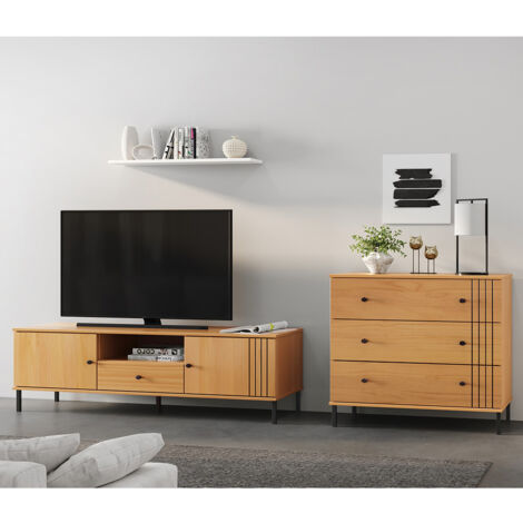 Wohnzimmer Set Lowboard und Kommode Kiefer massiv eichefarbig WILLOW-69