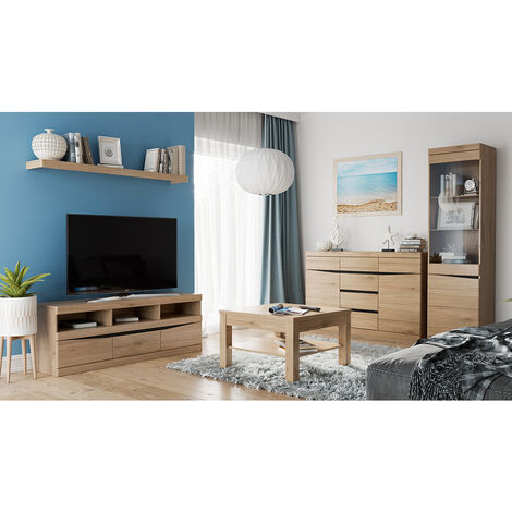 Wohnzimmer Set mit Couchtisch 75x75 cm SANFORD-129 in Eiche hell Nb.