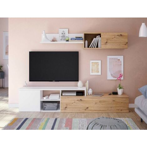 Wohnzimmer set Tv 220 cm Eiche nordischer und Mattweiß Eiche und Weiß