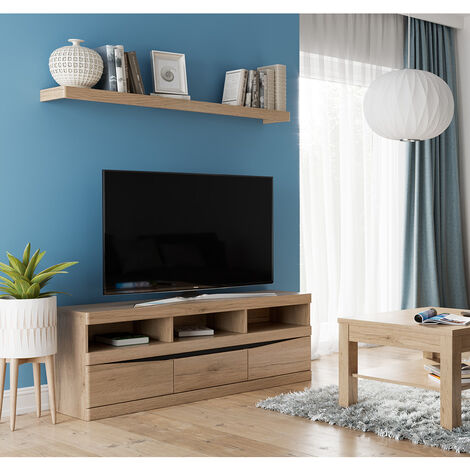 Wohnzimmer Set TV Lowboard, Wandboard, Couchtisch 75x75 cm SANFORD-129 in Eiche hell Nb.