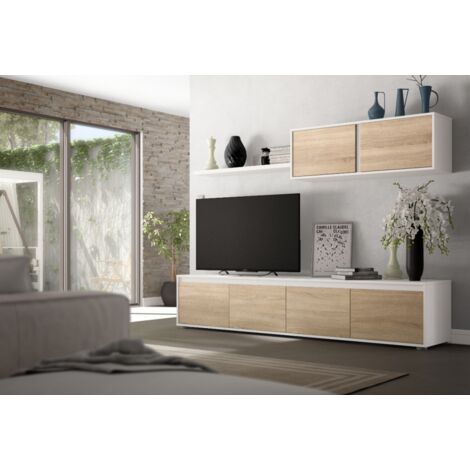 Wohnzimmer set Zed 200 cm mattweiß und kanadische Eiche Anstrich