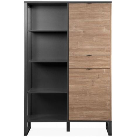 Wohnzimmer-Sideboard 108x165 h cm Bambus und Grau - Avellino