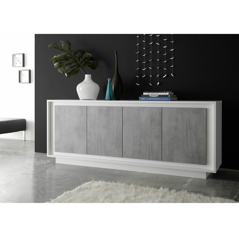 Wohnzimmer Sideboard SOLENZO-63 in weiß Lack matt & Beton-Optik - italienisches Design, mit Soft-Close - B/H/T: 207/80/50cm