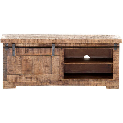 Wohnzimmer TV Lowboard in Mangoholz natur massiv KARLSTAD-123, B/H/T ca. 120/50/47 cm