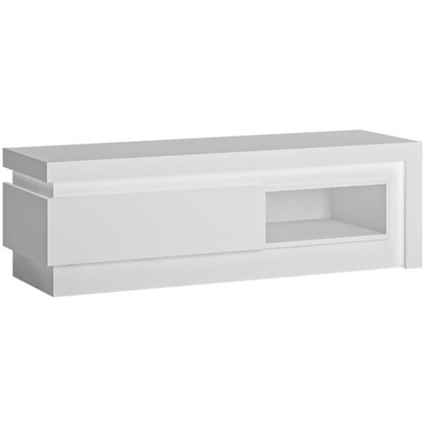 Wohnzimmer TV Lowboard mit Beleuchtung in weiß Hochglanz LYNDHURST-129, B/H/T ca. 130,5/42/42 cm