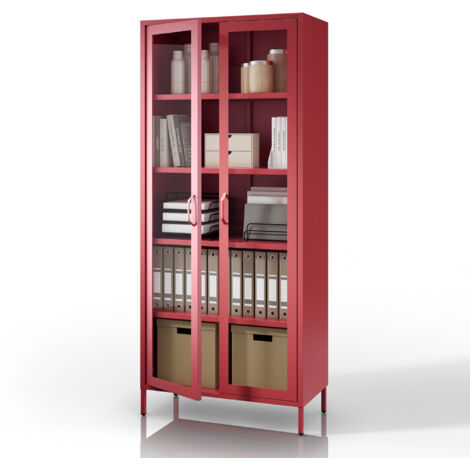 Wohnzimmer Vitrine ANGELO 800 x 1850 x 450 mm, Modern: Rot